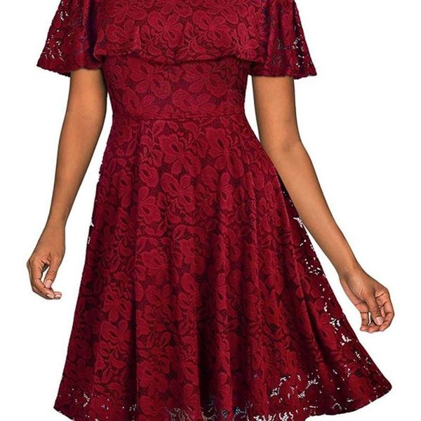 

new off shoulder lace swing dress in summer, Black;gray