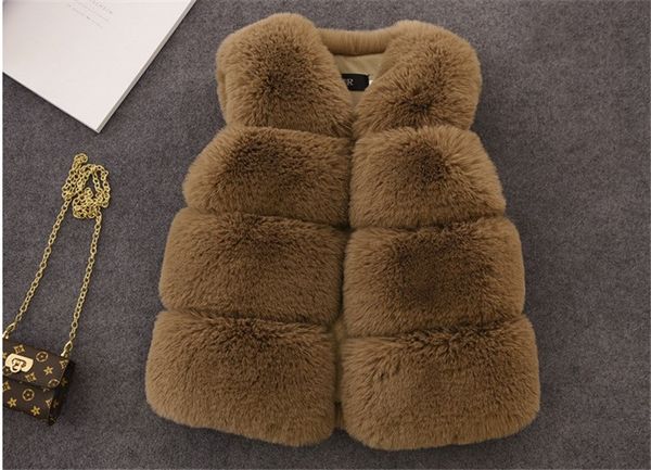 

2020 kids girl winter warm waistcoat girl fur vest children's warm fur coat in winter and girl's hairy vest kids girl jacket vest, Camo