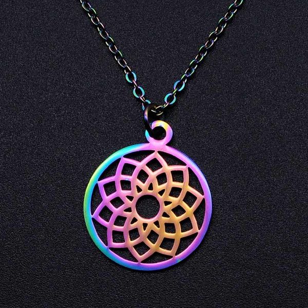 

100% нержавеющей стали радуга шарм ожерелье красочный цветок лотоса для женщин accept заказа oem лакомство стали ожерелья dropshipping, Silver