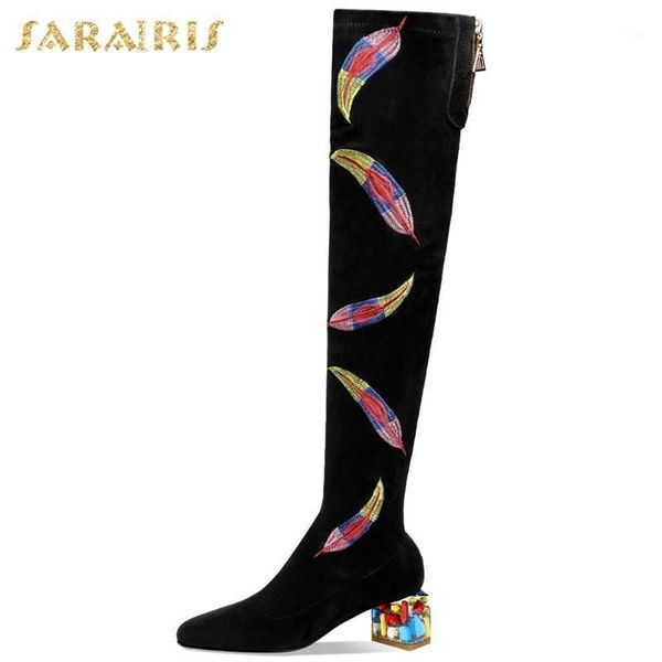 

boots sarairis 2021 arrivals crystal ins over the knee woman shoes zipper comfortable spring autumn trendy female1, Black