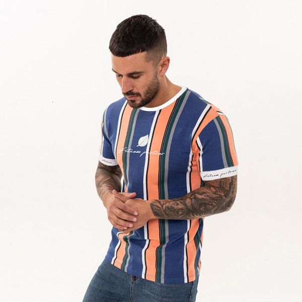 

2020 men's summer letter print fitness new street fashion stripe casual sports short sleeve t-shirt polyester quick dry, White;black