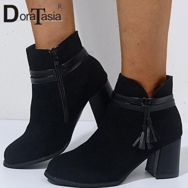 

boots doratasia big size 35-43 ladies ins chunky heels fashion fringe autumn abkle women 2021 casual party shoes woman, Black