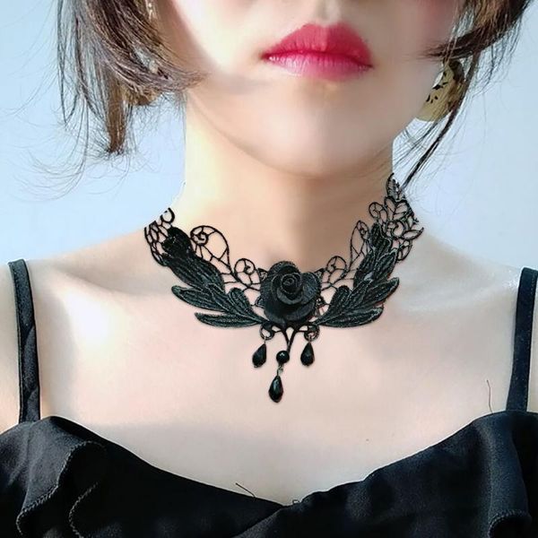 

1pc Black Lace Velvet Choker Necklace Layer Chockers Vintage Gothic Jewelry Goth Necklace for Women Collier Femme, Silver