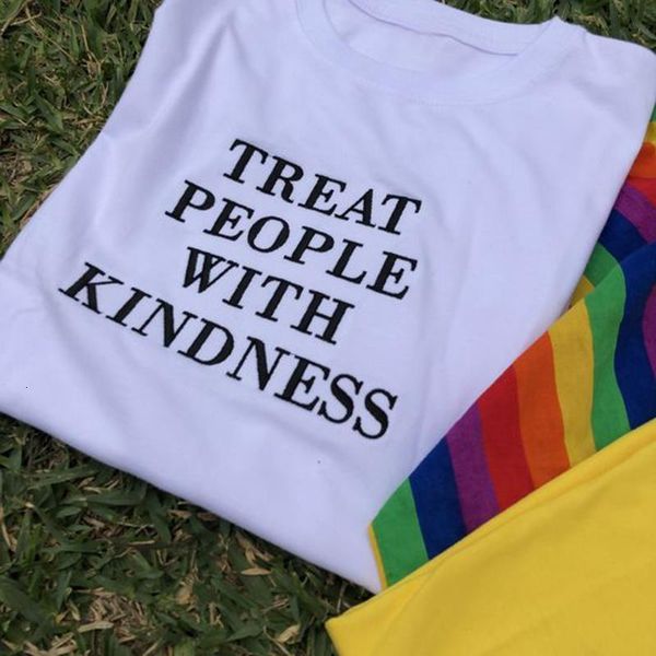 

harry styles fine line treat people with kindness letter women fashion harajuku summer casual vintage fun o-neck t-shirts, White