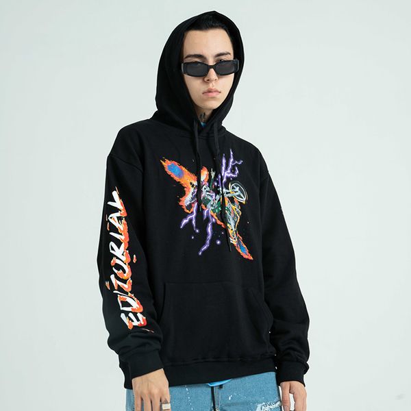 

hip hop streetwear hoodie sweatshirt men print hoodie cotton loose hooded sweatshirt black blue