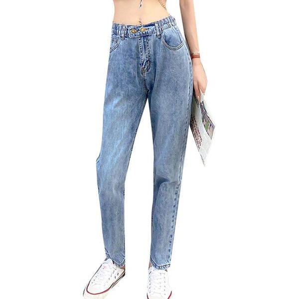 

elastic waist plus size l-8xl jeans denim cotton women high waist korean loose trousers all-match brand harem pants, Blue
