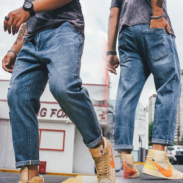 

jeans loose elastic large size 28-48 pants loose brand nine-point jeans men autumn and winter new ripped denim1, Blue