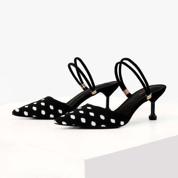 

new fashion misses sandals women single shoes double wear polka dot women%27s+dress+shoes, Black