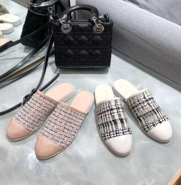 

designer genuine leather loafers fashion classic ladies casual flats indoor beach big letter print women slipper scuffs, Black