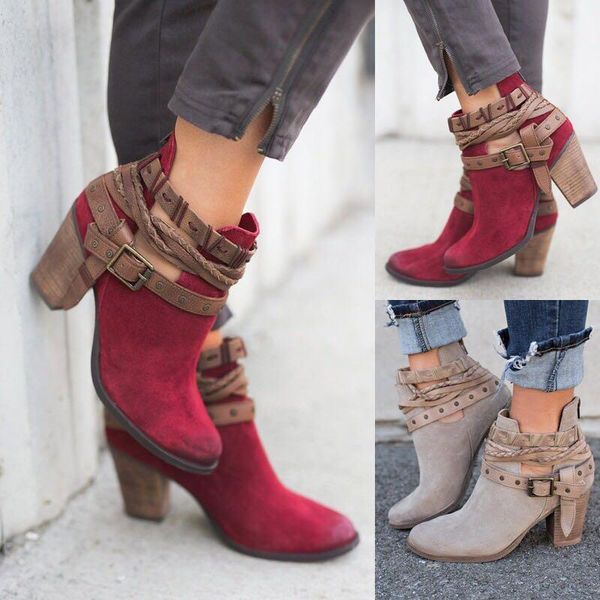 

fashion women boots spring autumn high heels shoes for female rivet buckle daily shoes pu leather ankle boots1, Black