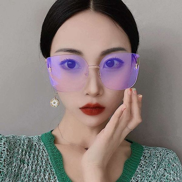 

transparent glasses cool summer new rimless purple anti ultraviolet sunglasses women's round face net red square sunglasses fashion, White;black