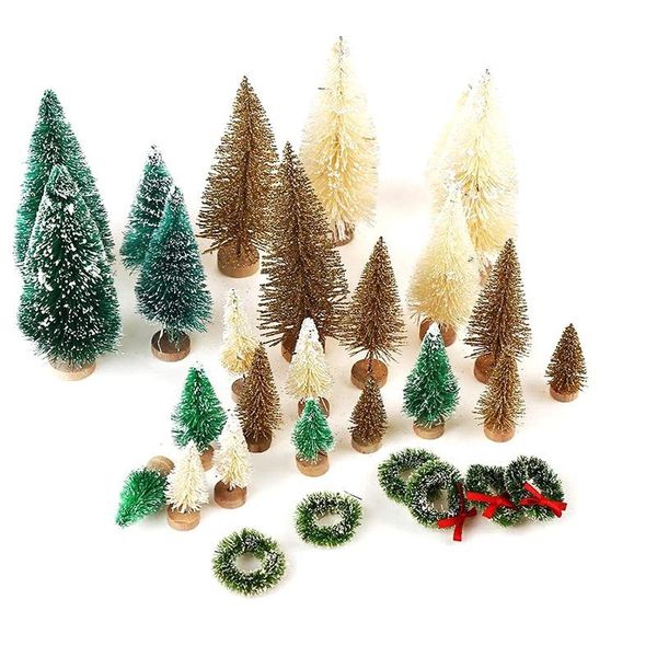 

30 pcs miniature frosted christmas trees bottle brush mini trees plastic tableornaments for christmas room