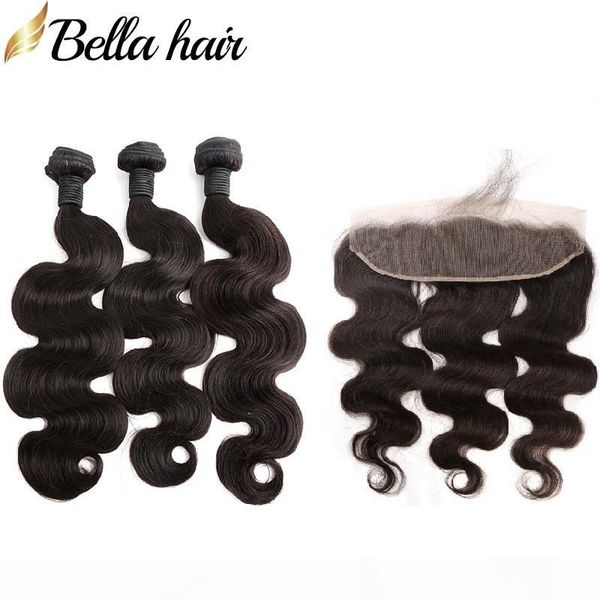 

human hair weave with brazilian lace frontal body wave unprocessed hair 4pcs lot natural color 10-34 inch bella hair, Black