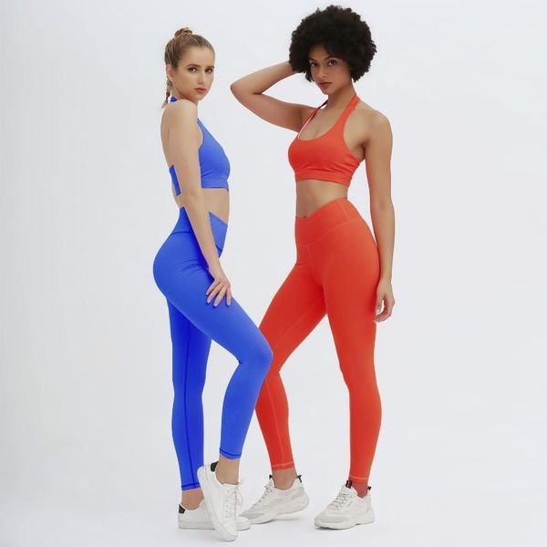 

yoga outfits workout clothes for women halter padded sports bra high waist leggings set fitness suit gym clothing active wear women1, White;red
