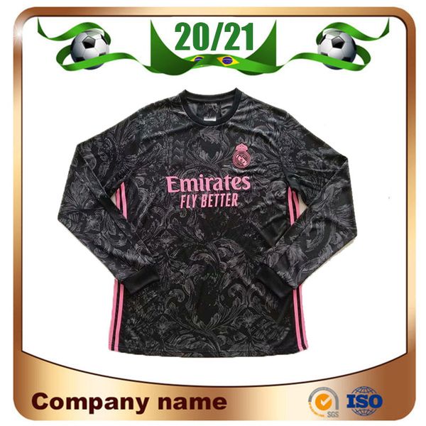 

20/21 long sleeve real madrid #7 hazard third away soccer jersey 2020 ramos modric asensio shirts isco vinicius jr football uniform, Black