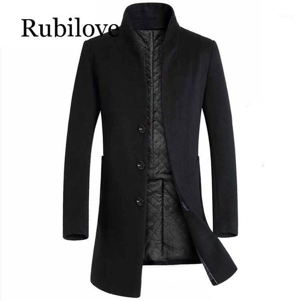 

rubilove 2019 men winter jacket long mens overcoats warm thicken mens wool jacket men winter jackets coats1, Black