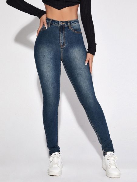 

bleach wash high waist high stretch skinny jeggings 50x8#, Blue