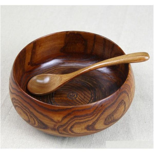 

large soup bowl jujube wood handmade healthy food containers traditional dinner dishes vintage bassie japanese style kljlr