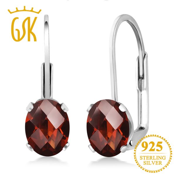 

gemstoneking 1.60 ct oval checkerboard natural garnet gemstone 925 sterling silver leverback earrings fine jewelry for women y19052401, Golden;silver