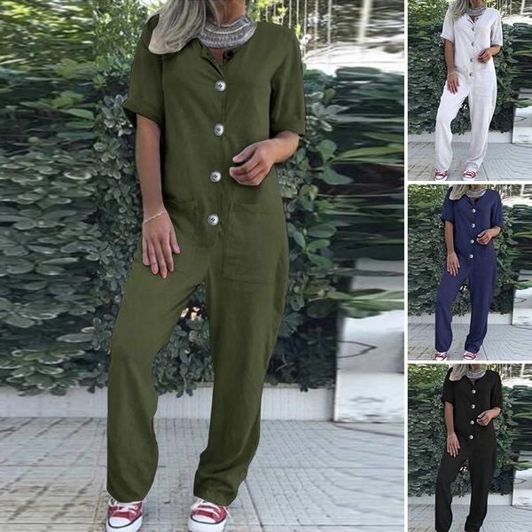 

plus size jumpsuits women's summer pants zanzea fashion button overalls casual short sleeve rompers female solid shirt playsuits1, Black;white