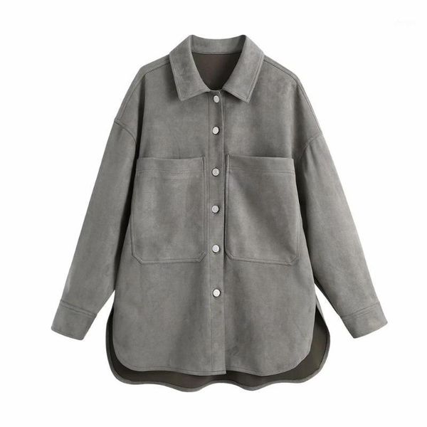 

2020 new fall winter women faux suede overshirt long sleeves shirt-style casual jacket coat fashion oversized woman outfits 1, Black;brown