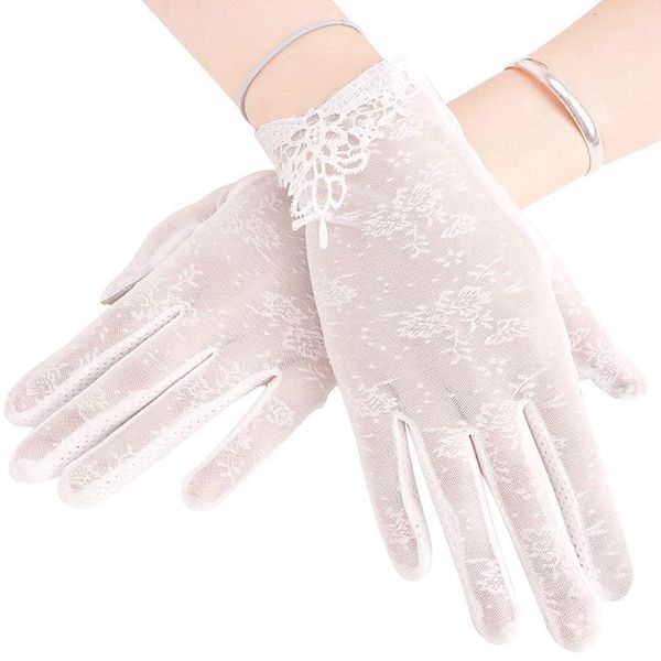 

Driving Ladies UV-Proof Gloves Summer Short Floral Lace Non-slip Screen Touch Sunscreen Bride Full Finger Gloves1, Blue;gray