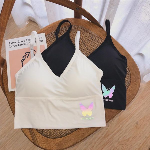 

women tank crop seamless underwear female butterfly u back camis sleeveless women removable padded camisoles1, Black;white