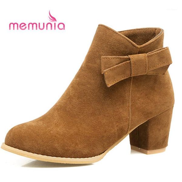 

memunia new arrive ankle boots high heels winter boots sweet butterfly knot fashion large size 33-441, Black