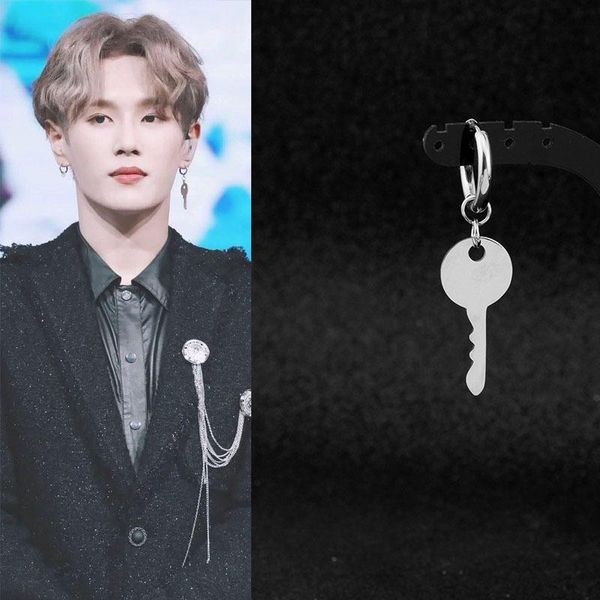 

New Korea Guys KPOP Hip Hop Stainless Steel Key Stud Earring Personality Harajuku Ear Clip Grunge Punk Women Men Simple Earring, Silver