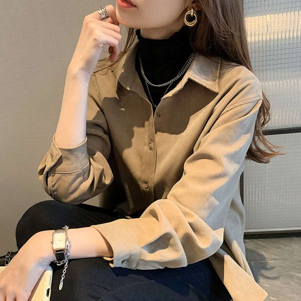 

women's autumn and winter folding dign sense niche corduroy hong kong style long sleeve frosted white shirt coat