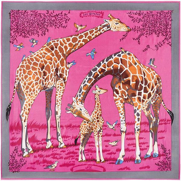 

scarves 130cm*130cm silk euro brand style fashion paris animal giraffe print square scarf femal les girafes shawls, Blue;gray