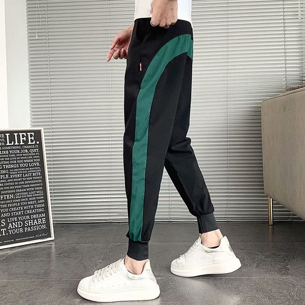 

social spirit guy quick dry summer corset casual pants korean style slim fit small leg capris men's, Black