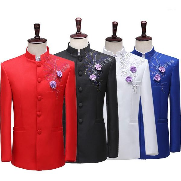 

men clothes men's choir costume men's chinese style band single-breasted performance stage costume men suit two-piece set1, White;black