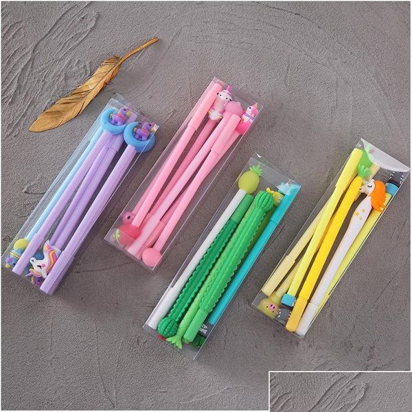 

6 pcs/set rubber head pink girl cute unicorn pen kawaii cactus gel pen set candy color neutral gel ink pen for kids gift 4qoyq