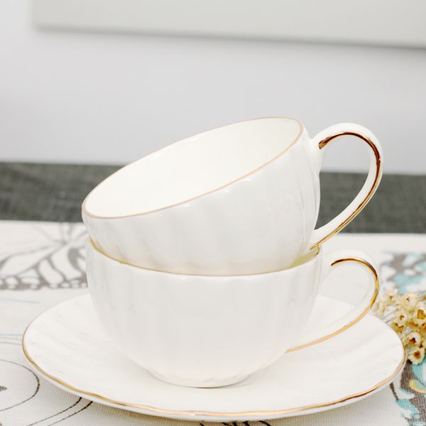 

101-200ml bone china coffee cup saucer sets white hand painted gold line simple pumpkin shaped afternoon tea cup saucer set wholesale