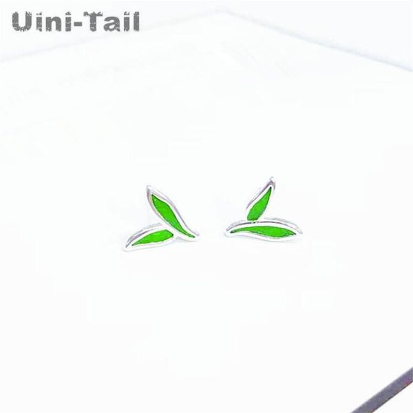 

stud uini-tail 2021 listing 925 sterling silver simple green leaves earrings fashion creative sweet two small leaf, Golden;silver