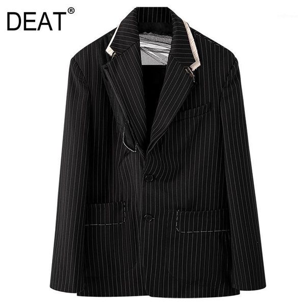 

deat] v-neck collar black striped coat for women long sleeve single breasted suit casual new fashion tide 2021 spring gx1221, White;black