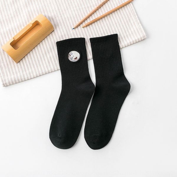

autumn and winter new children planet embroidered and universe embroidery cotton medium tube women ins socks creative interesting socks wqjs, Black