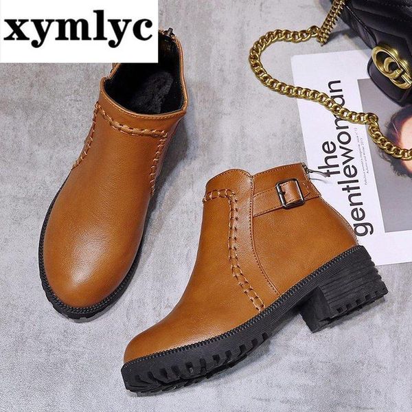 

women ankle martin boots 2020 autumn female casual shoes woman flat fashion platform round toe buckle strap solid comfortable, Black