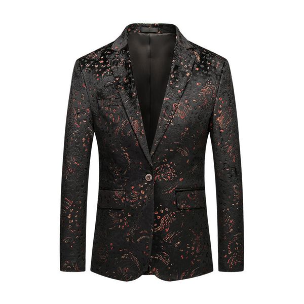 

big size men's printed floral lapel wedding slim nightclub suit blazer jacket coat formal businessmen streetwear man clothes 6xl, Black;brown