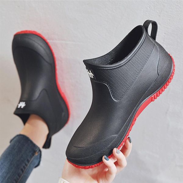 

water-proof boots rainboots for woman and men water anti-skid ankle boots women's fashion comfortable rubber, Black