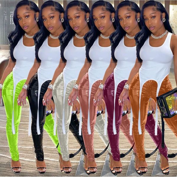 

ld9006 special design cool solid color leather long pants for women