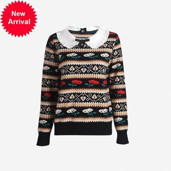 

2021 new fall back winter collar bow short floral pink nightgown elegant pullover temperament long sleeve j3t1, White;black