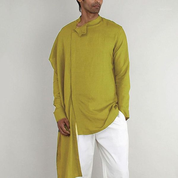 

men's casual shirts men irregular shirt long sleeve solid button 2021 islamic muslim kaftan stand collar cotton vintage clothes inceru, White;black