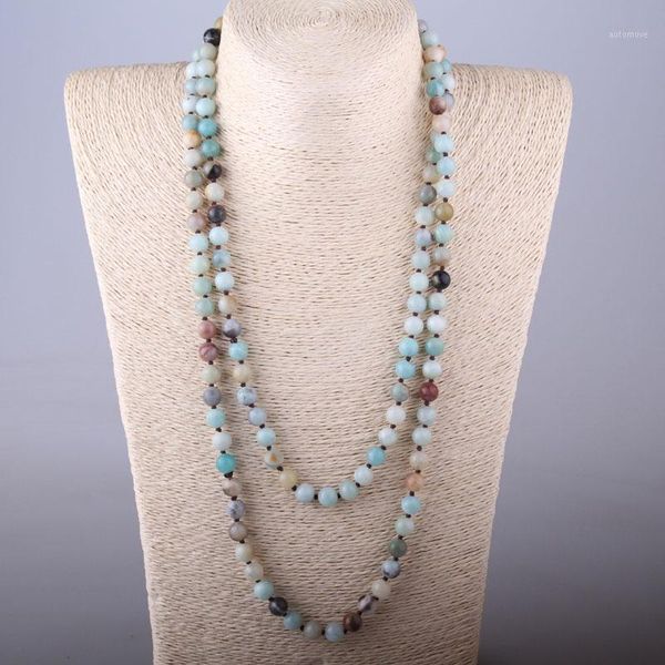 

moodpc bohemian jewelry fashion knotted long halsband amazonite stones necklace1, Silver