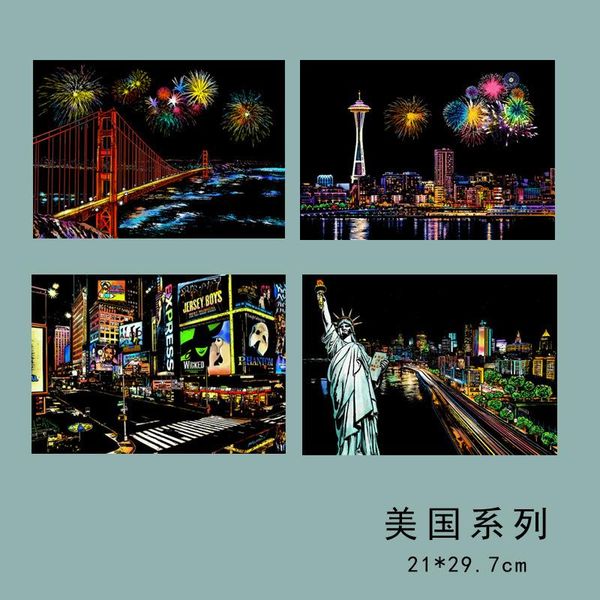 

29x21cm творческий красочный city night view скретч карты строительство fireworks серии зачистка картина картонов art drawing игрушки sqclhv