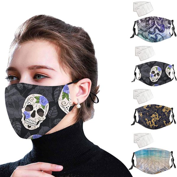 Maschera facciale in tessuto lavabile da 1 pezzo con maschera facciale di design di lusso stampata per la protezione di naso e bocca