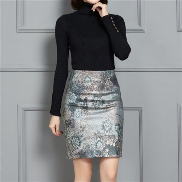 

2021 new fashion genuine real sheep leather skirt k23, Black