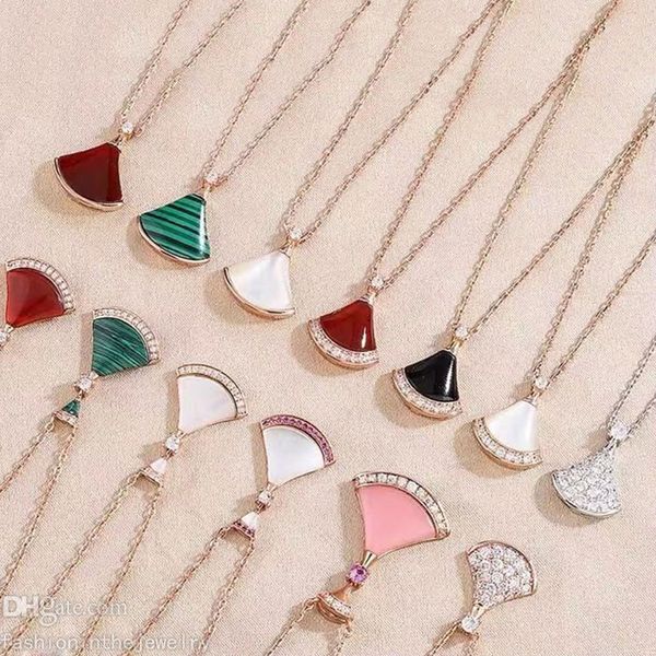 

fan-shaped pendant necklace designer jewelry luxury skirt necklaces for women girlfriend rose gold black white green red pink diamond pendan, Silver