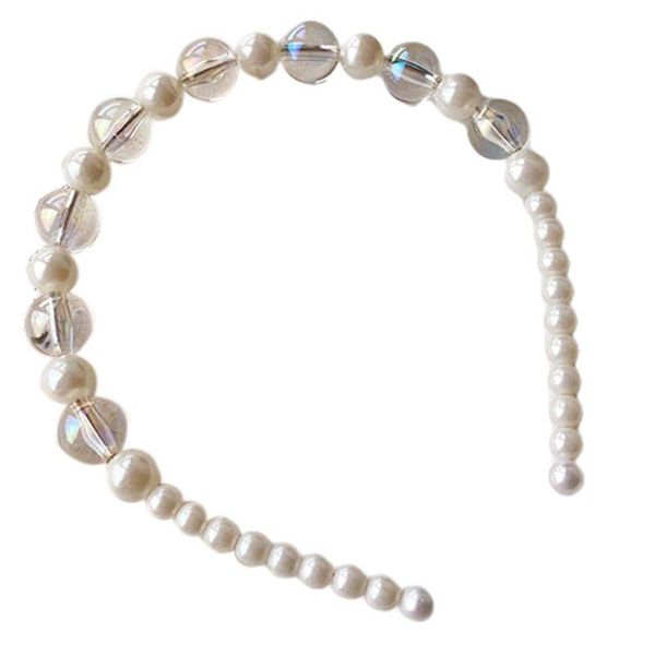 

women pearl transparent beads acrylic headband girls bow rhinestones hair hoop, Slivery;white